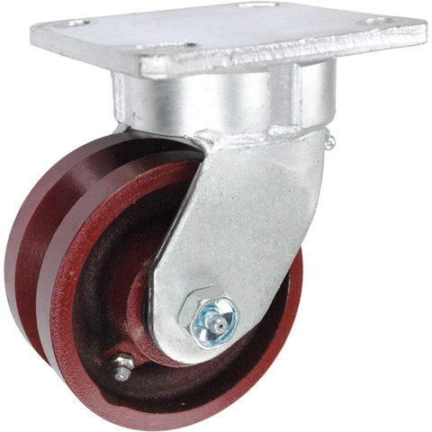 4" x 2" Red Ductile Steel V-Groove Wheel Kingpinless Swivel Caster - 1500 Lbs Capacity Heavy Duty