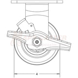 4" x 2" V-Groove Ductile Steel Wheel Rigid Brake Caster SIDE VIEW 