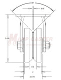 4" x 2" Ductile Steel V-Groove Wheel Rigid Caster - 1,250 Lbs  Capacity FRONT VIEW
