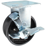 5" x 2" Cast Iron V-Groove Wheel Kingpinless Rigid Brake Caster - 900 Lbs Capacity Part # P50052VIRBTLB
