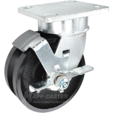 5" x 2" Cast Iron V-Groove Wheel Kingpinless Swivel Brake Caster - 900 Lbs Capacity Part # P51052VIRBTLB