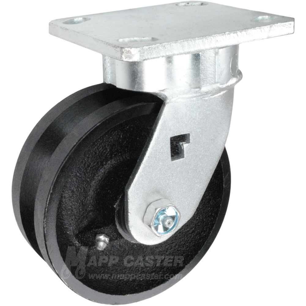 5" x 2" Cast Iron V-Groove Wheel Kingpinless Swivel Caster - 900 Lbs Capacity Heavy Duty