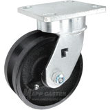 5" x 2" Cast Iron V-Groove Wheel Kingpinless Swivel Caster - 900 Lbs Capacity Heavy Duty