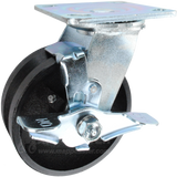 5" x 2" Cast Iron V-Groove Wheel Swivel Brake Caster - 900 Lbs Capacity 146VIRB520SB