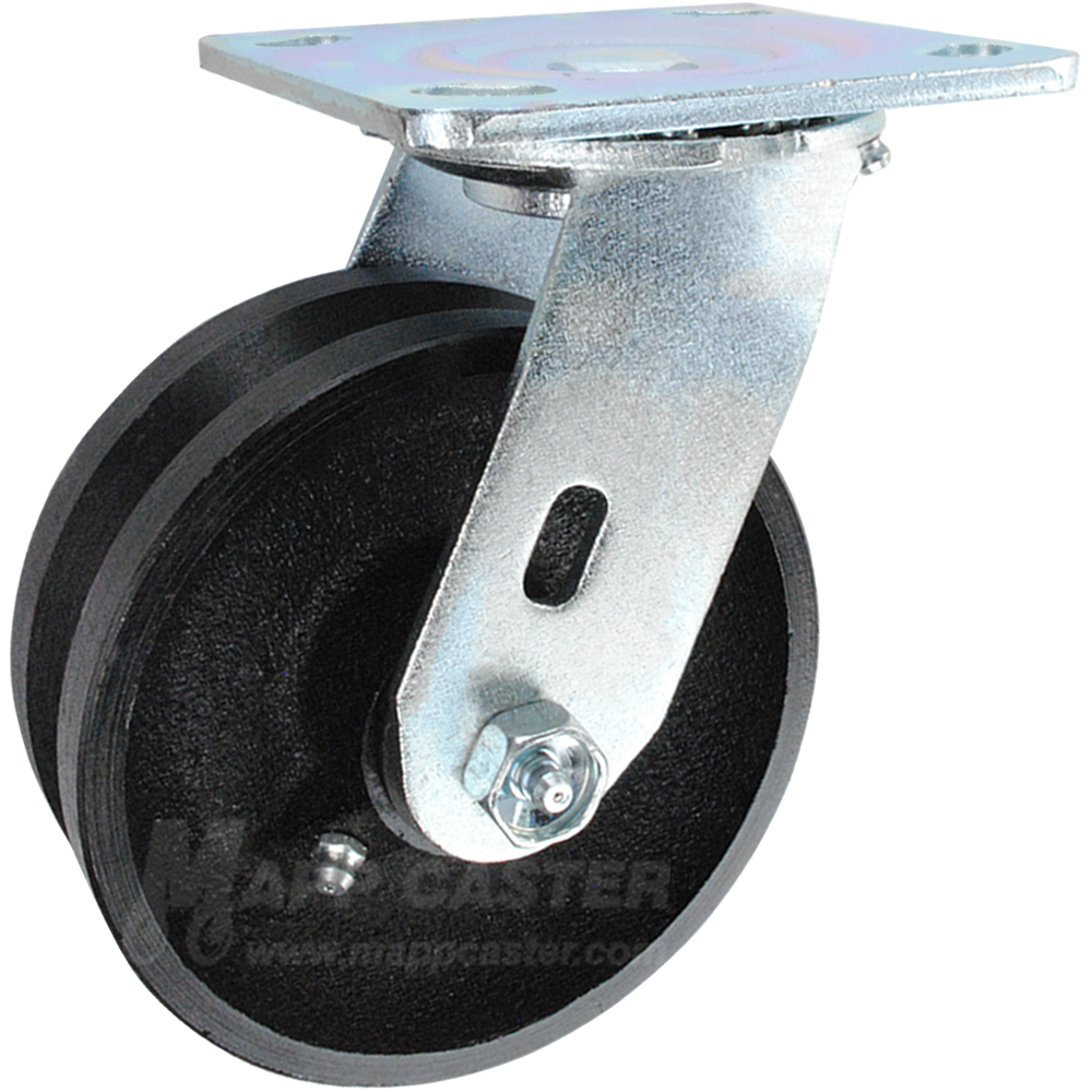 5" x 2" Cast Iron V-Groove Wheel Swivel Caster - 900 Lbs Capacity