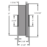 5" x 2" Flanged Cast Iron Wheel Rigid Caster - 1250 Lbs Capacity  WHEEL DIAGRAM