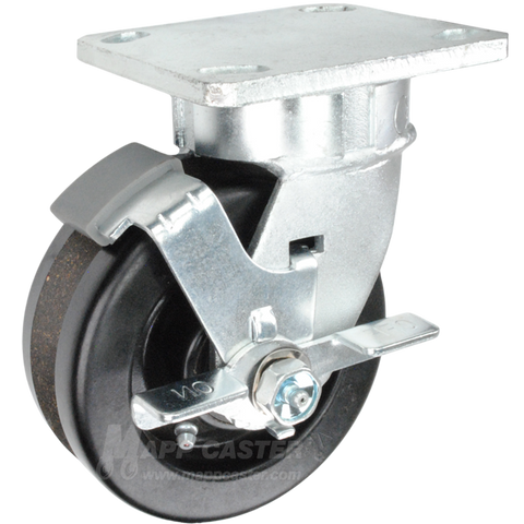 5" x 2" Phenolic V-Groove Wheel Kingpinless Swivel Brake Caster - 750 Lbs Capacity Part # P51052LPVTLB