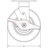146RND620RB 6" x 2" Balloon Cushion Wheel Rigid Brake Caster - 650 Lbs Capacity Side View
