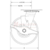 6" x 2" Ductile Steel V-Groove Wheel Swivel Brake Caster - 1,250 Lbs Capacity