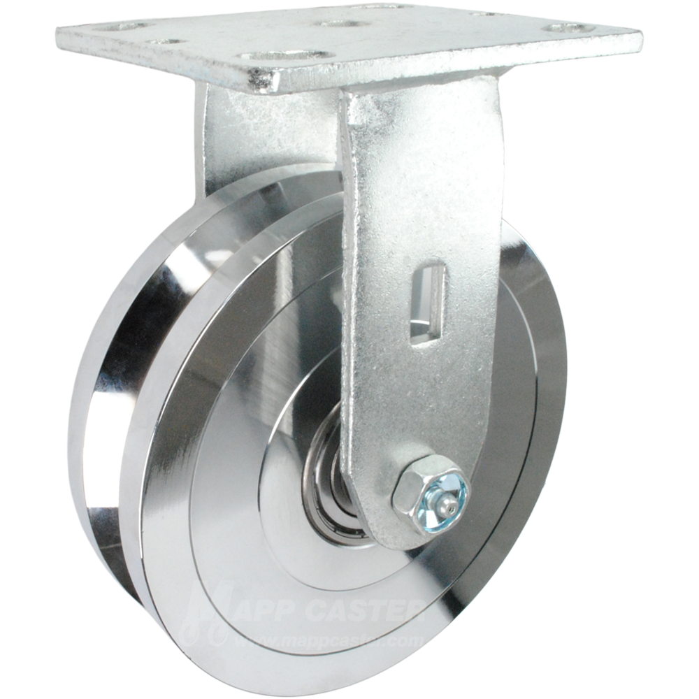 6" x 1-3/4" Forged Steel V-Groove Wheel Kingpinless Rigid Caster - 2,000 Lbs Capacity Heavy Duty