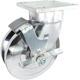 6" x 1-3/4" Forged Steel V-Groove Wheel Kingpinless Swivel Brake Caster - 2,000 Lbs Capacity Part # P51062FVGTLB
