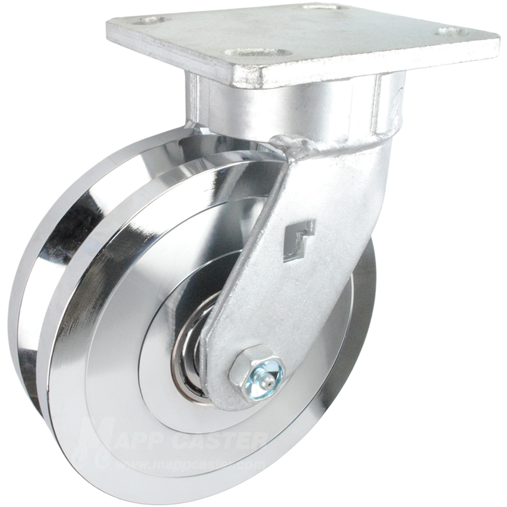 6" x 1-3/4" Forged Steel V-Groove Wheel Kingpinless Swivel Caster - 2,000 Lbs Capacity Heavy Duty