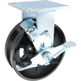 6" x 2" Cast Iron V-Groove Wheel Kingpinless Rigid Brake Caster - 1,000 Lbs Capacity Part # P50062VIRBTLB