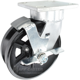 6" x 2" Cast Iron V-Groove Wheel Kingpinless Swivel Brake Caster - 1,000 Lbs Capacity Part # P51062VIRBTLB