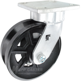 6" x 2" Cast Iron V-Groove Wheel Kingpinless Swivel Caster - 1,000 Lbs Capacity Heavy Duty