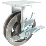 6" x 2" Double Flanged Cast Iron Wheel Rigid Brake Caster - 500 Lbs Capacity Part # 146DFCI620RB