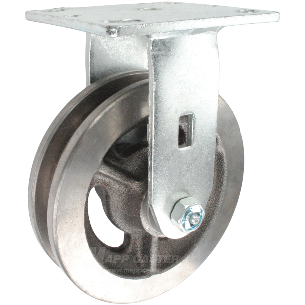 6" x 2" Double Flanged Cast Iron Wheel Rigid Caster - 500 Lbs Capacity Heavy Duty