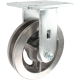 6" x 2" Double Flanged Cast Iron Wheel Rigid Caster - 500 Lbs Capacity Heavy Duty