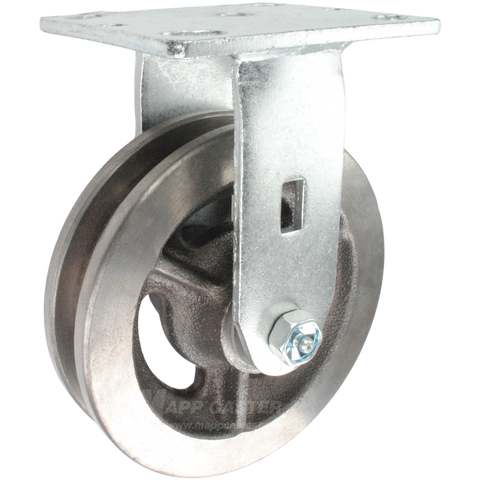 6" x 2" Double Flanged Cast Iron Wheel Rigid Caster - 500 Lbs Capacity Heavy Duty