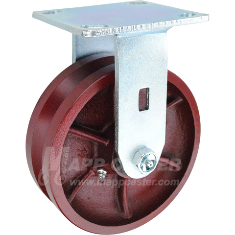 6" x 2" Ductile Steel V-Groove Wheel Kingpinless Rigid Caster - 1,500 Lbs Capacity Heavy Duty