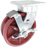 6" x 2" Ductile Steel V-Groove Wheel Kingpinless Swivel Brake Caster - 1,500 Lbs Capacity Part # P51062DVRBTLB