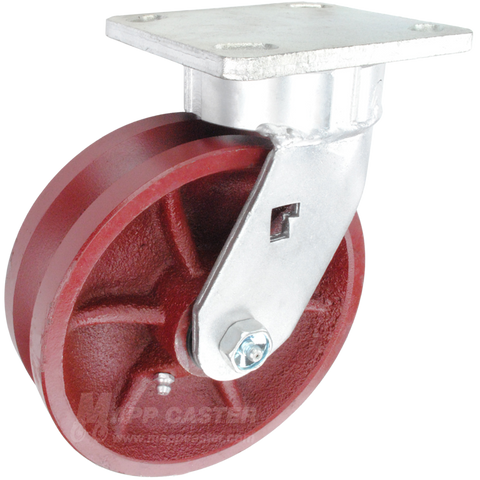 6" x 2" Ductile Steel V-Groove Wheel Kingpinless Swivel Caster - 1,500 Lbs Capacity Heavy Duty