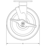 8" x 2" Cast Iron V-Groove Wheel Rigid Brake Caster - 1,200 Lbs Capacity