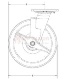 8" x 2" Cast Iron V-Groove Wheel Swivel Brake Caster - 1,200 Lbs Capacity