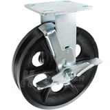 8" x 2" Cast Iron V-Groove Wheel Kingpinless Rigid Brake Caster - 1,200 Lbs Capacity Part # P50082VIRBTLB