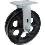 8" x 2" Cast Iron V-Groove Wheel Kingpinless Rigid Caster - 1,200 Lbs Capacity Heavy Duty