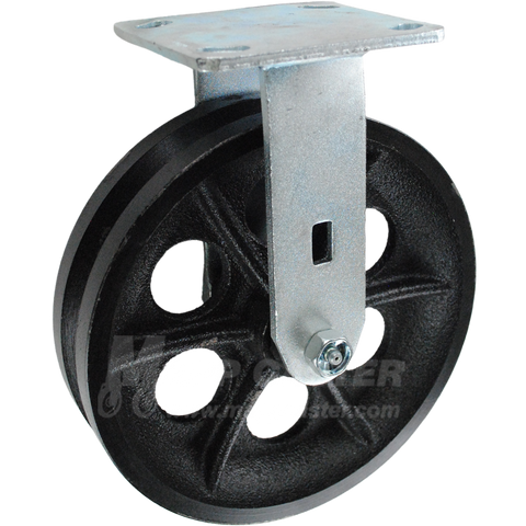 8" x 2" Cast Iron V-Groove Wheel Kingpinless Rigid Caster - 1,200 Lbs Capacity Heavy Duty