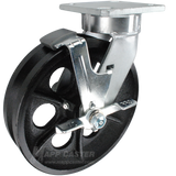 8" x 2" Cast Iron V-Groove Wheel Kingpinless Swivel Brake Caster - 1,200 Lbs Capacity Part # P51082VIRBTLB