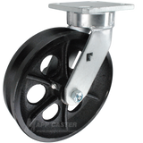 8" x 2" Cast Iron V-Groove Wheel Kingpinless Swivel Caster - 1,200 Lbs Capacity Heavy Duty