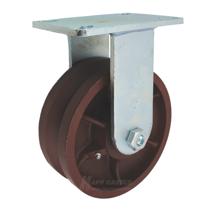 8" x 3" Ductile Steel V-Groove Rigid Caster (1-3/8" Wide Groove) - 5,000 Lbs Capacity