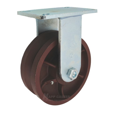 8" x 3" Ductile Steel V-Groove Rigid Caster (1-3/8" Wide Groove) - 5,000 Lbs Capacity