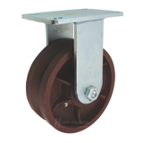 8" x 3" Ductile Steel V-Groove Rigid Caster (1-3/8" Wide Groove) - 5,000 Lbs Capacity