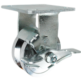 4" x 2" Forged Steel V-Groove Wheel Kingpinless Rigid Brake Caster - 2000 Lbs Capacity