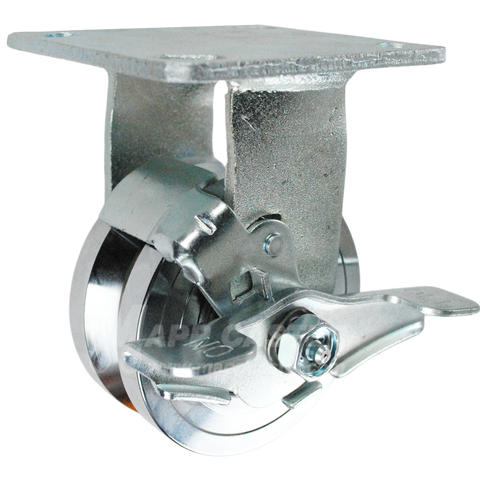 4" x 2" Forged Steel V-Groove Wheel Rigid Brake Caster 