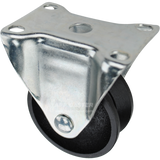 Rigid caster with a 3 inch black cast iron v-groove wheel and O1 mounting plate