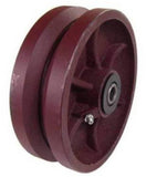 6 inch metal track wheel - v groove wheel - ductile steel 1500 lb capacity - heavy duty -  groovedwheels.com 2