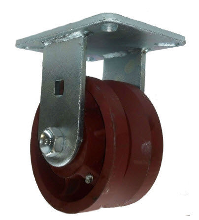 6" x 3" Metal Track Caster - Ductile Steel Wheel - V-Groove Caster - 3500 lb. Capacity - Rigid - Wide 1-3/8" Groove - GroovedWheels.com - 1
