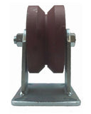 6" x 3" Metal Track Caster - Ductile Steel Wheel - V-Groove Caster - 3500 lb. Capacity - Rigid - Wide 1-3/8" Groove - GroovedWheels.com - 2