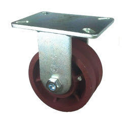 6" x 3" Metal Track Caster - Ductile Steel Wheel - V-Groove Caster - 3500 lb. Capacity - Rigid - 7/8" Groove - GroovedWheels.com - 1