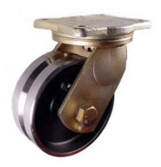8" x 3"Metal Track Caster - Forged Steel Wheel - V-Groove Swivel Caster - 5000 lb. Capacity - Plated - GroovedWheels.com - 1