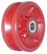 8 inch metal track wheel - v groove wheel - Ductile Steel - 5000 lb capacity - heavy duty - red - groovedwheels.com 1
