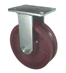 8" x 2.5" Metal Track Caster - Ductile Steel Wheel - V-Groove Caster - 1800 lb. Capacity - Rigid - GroovedWheels.com - 1