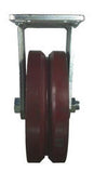 8" x 2.5" Metal Track Caster - Ductile Steel Wheel - V-Groove Caster - 1800 lb. Capacity - Rigid - GroovedWheels.com - 2