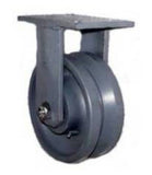 8" x 3" Metal Track Wheel - Cast Iron Wheel - V-Groove Caster - 2000 lb. Capacity - Rigid - GroovedWheels.com - 1