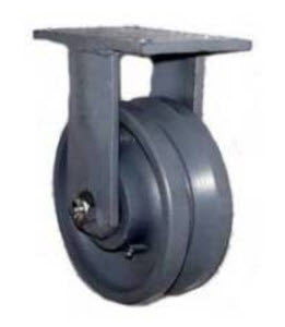 8" x 3" Metal Track Wheel - Cast Iron Wheel - V-Groove Caster - 2000 lb. Capacity - Rigid - GroovedWheels.com - 1