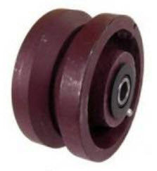 4 inch metal track wheel - ductile steel wheel - v-groove - heavy duty GroovedWheels.com